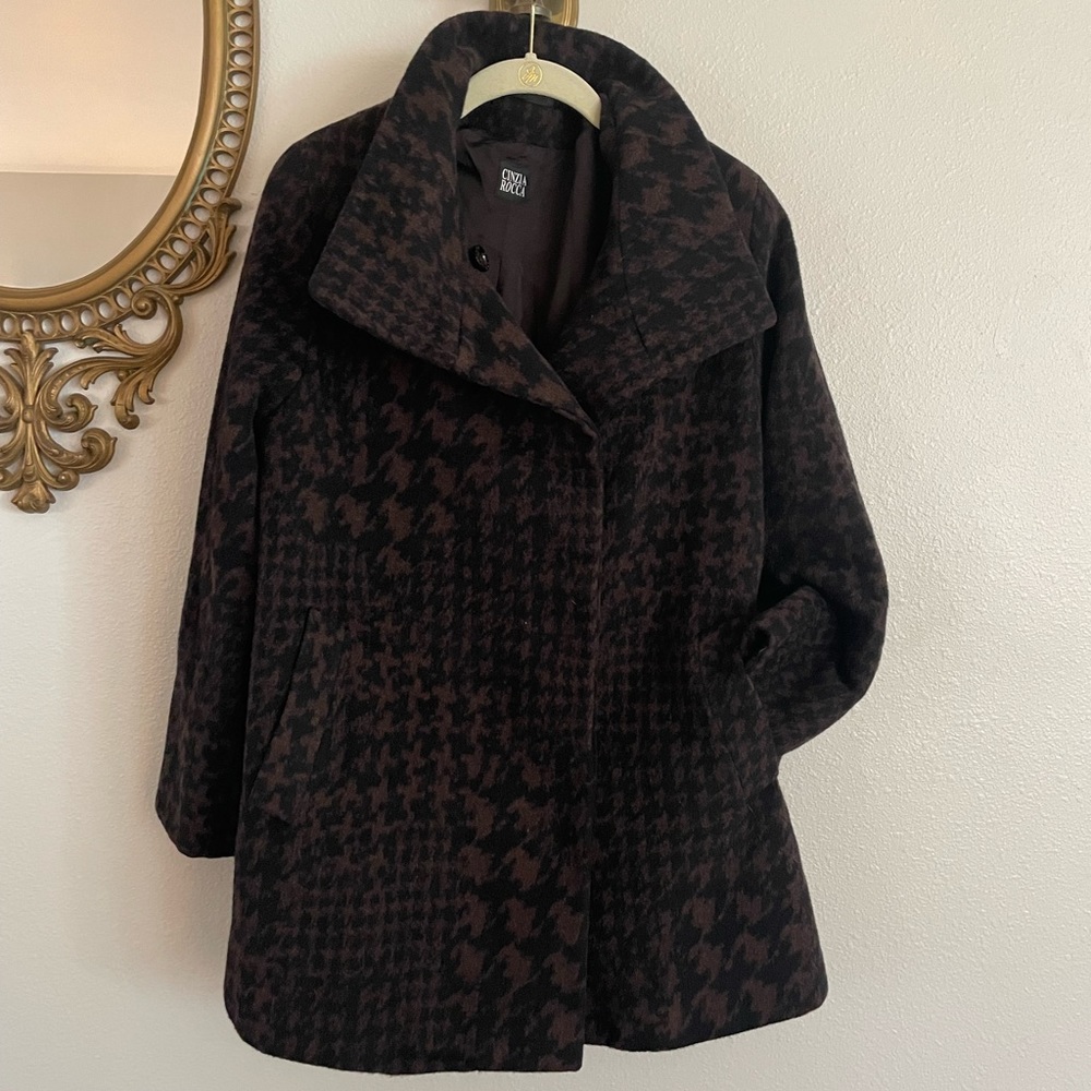 Cinzia Rocca vintage houndstooth wool angora button peacoat jacket coat Large